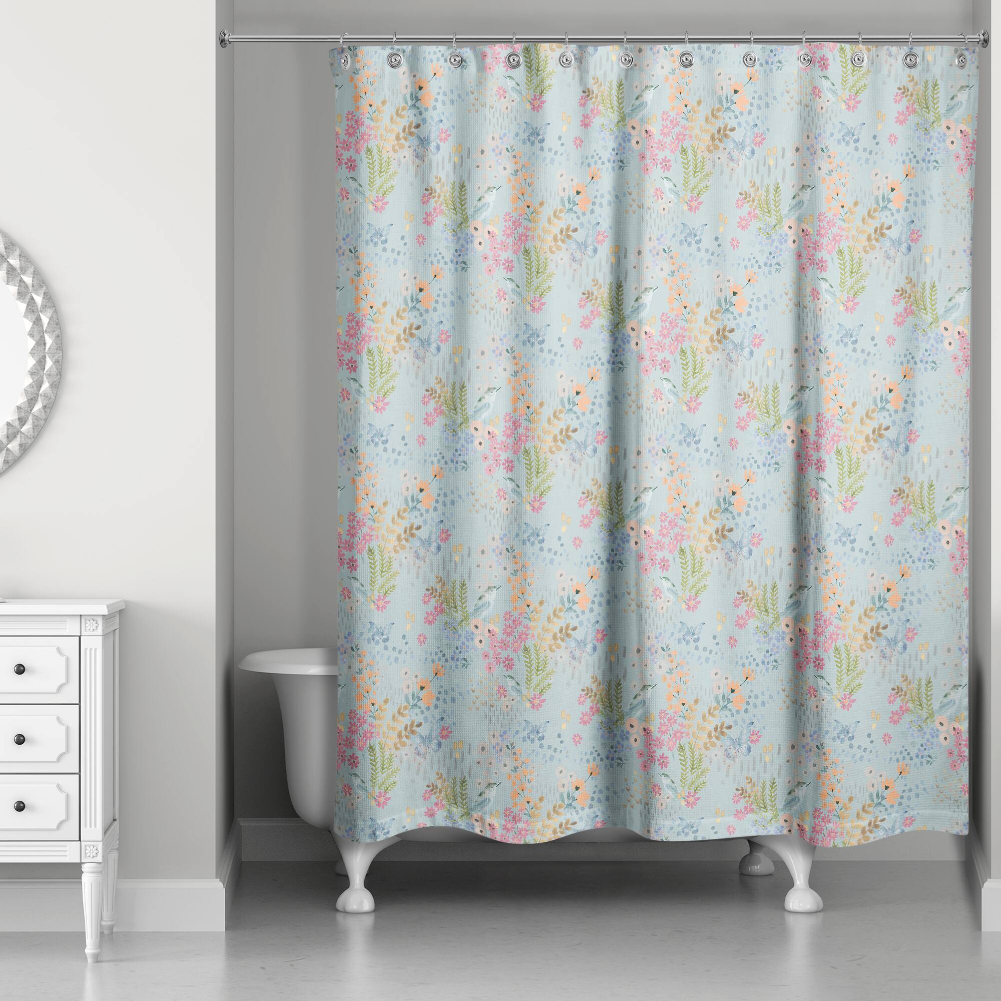Butterfly Bird Floral Shower Curtain